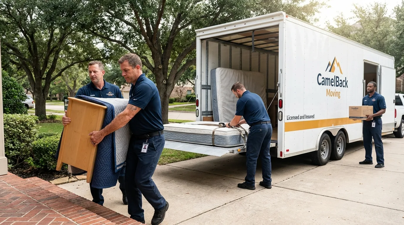 Crew loading residential truck for cross-state move from Oronoco, MN